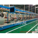 Motorcycle assembly line with synchronous conveyor line